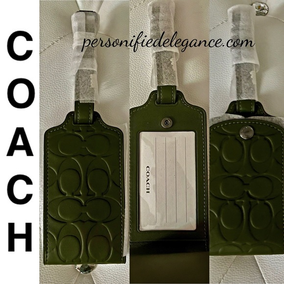 NEW Coach Signature Leather Dark Shamrock Green Luggage Tag - Picture 1 of 11